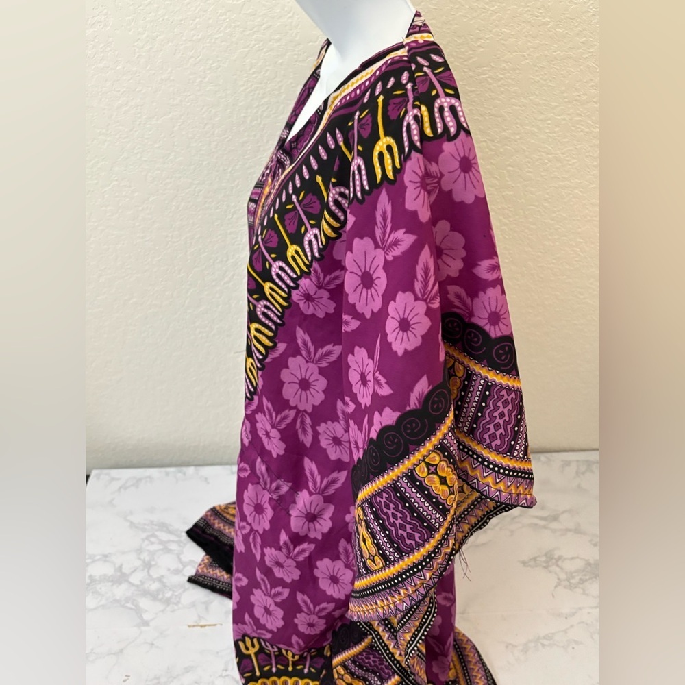 Shubham Womans Blouse Top Purple Large Geometric Long Sleeve V Neck Floral​​ - Picture 2 of 4